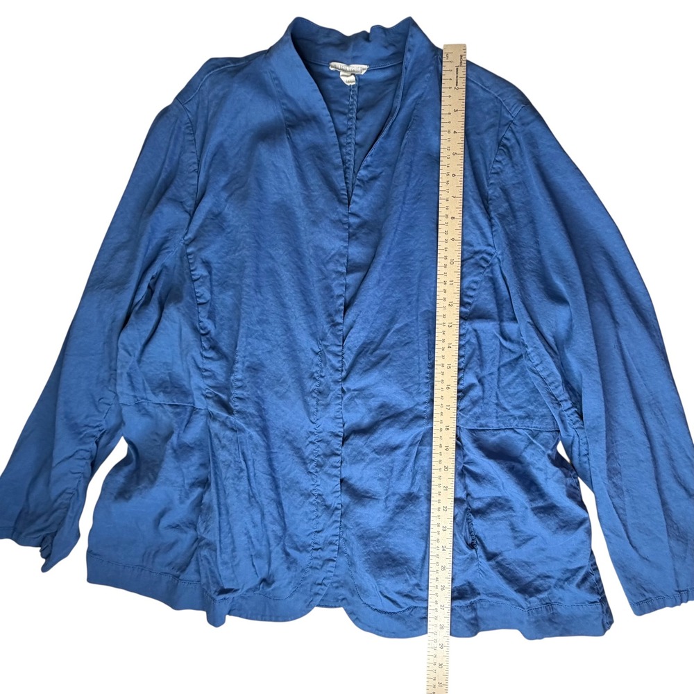 Eileen Fisher Woman Blue Organic Linen Blend Zip Up Pleated Jacket 3X Minimalist - Picture 9 of 10